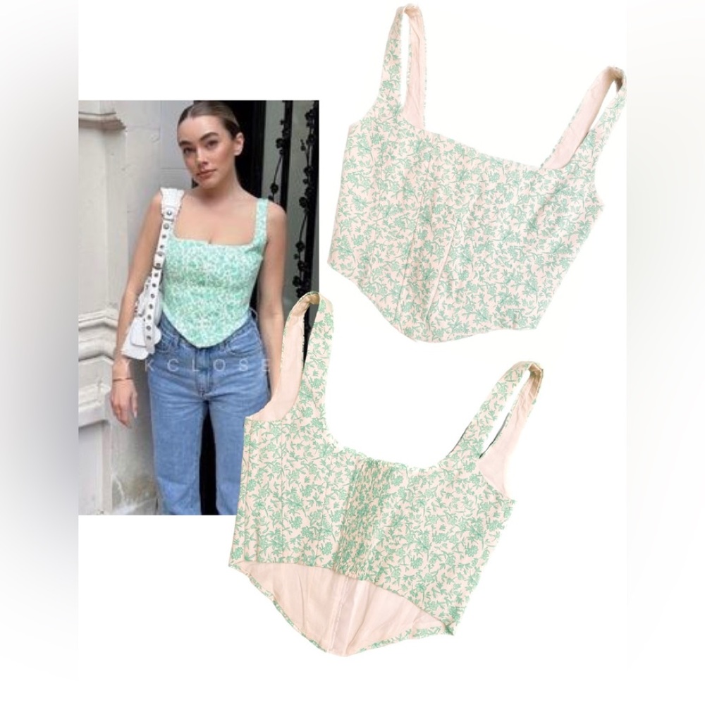 Zara Poplin, green floral, corset top size M